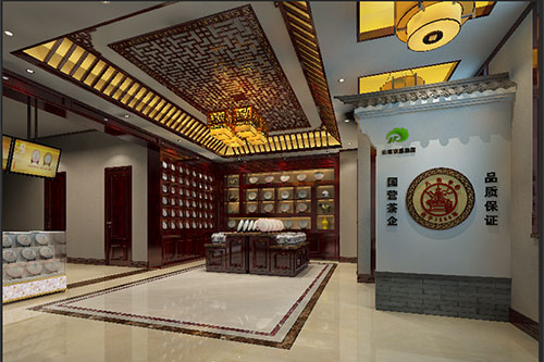 赤坎古朴典雅的中式茶叶店大堂设计效果图